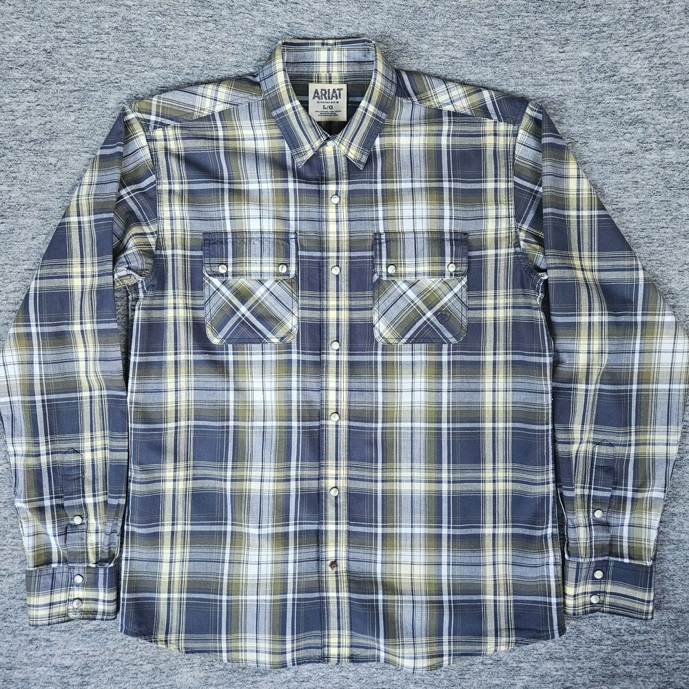 Ariat Shirt Men's L Axel Retro Fit Pearl Snap Plaid Long Sleeve Western Cowboy